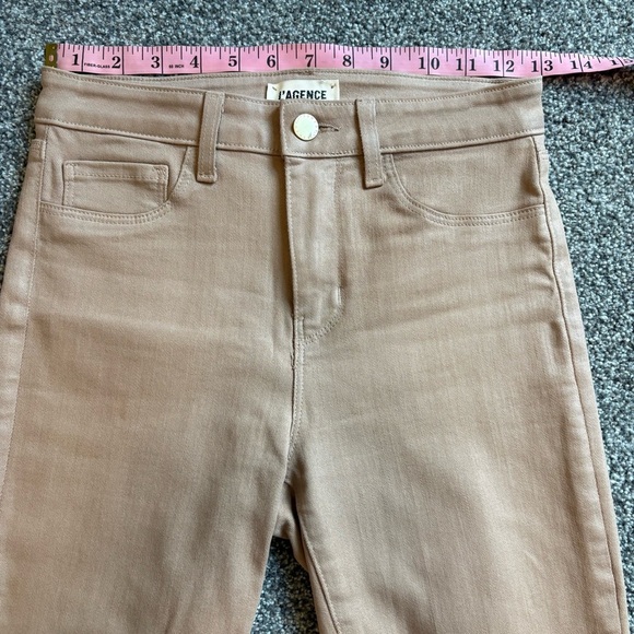 L’Agence Margot Skinny High Rise Coated Denim Jeans Cappuccino Brown Size 26 - Picture 7 of 10